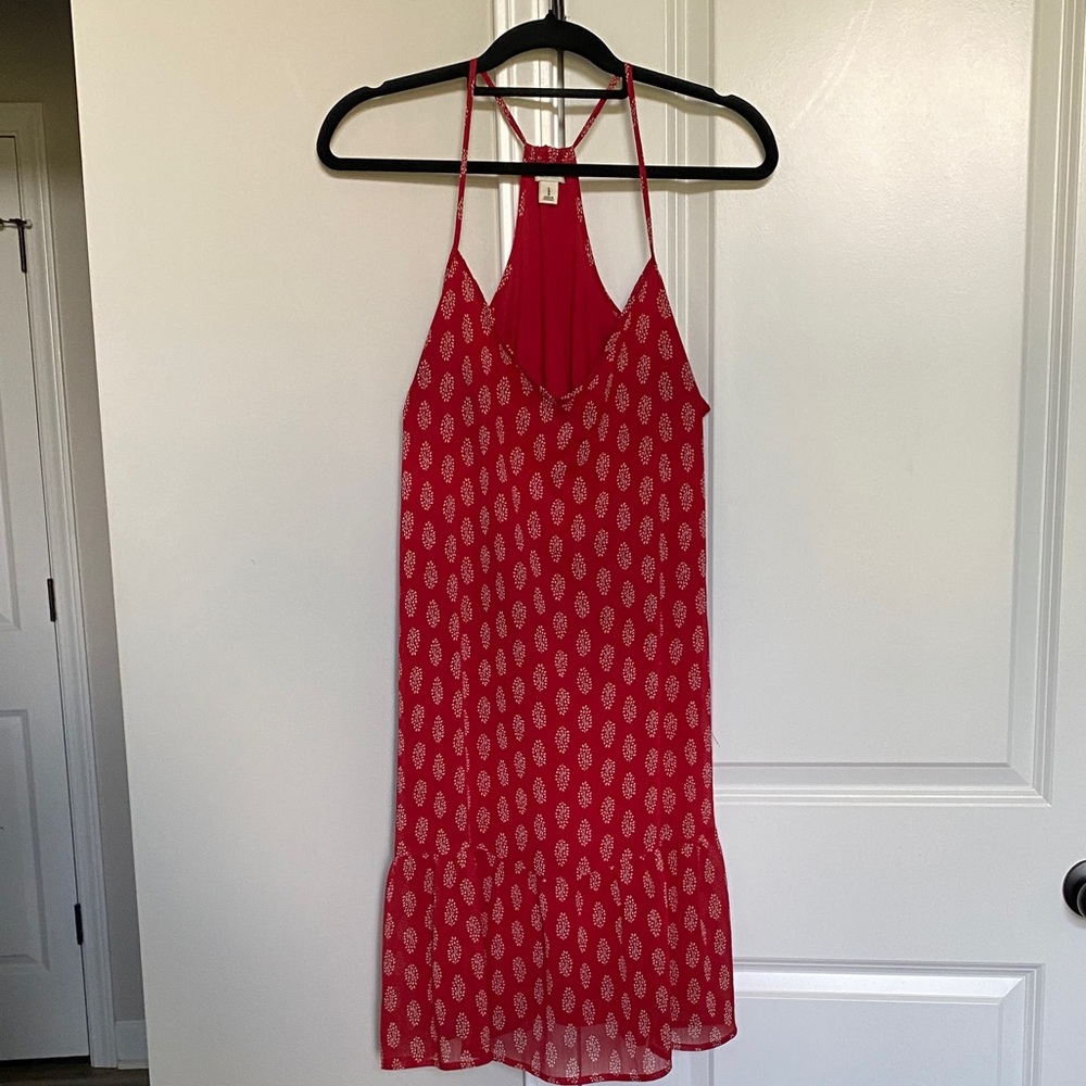 Old Navy Red Halter Dress with White Pattern